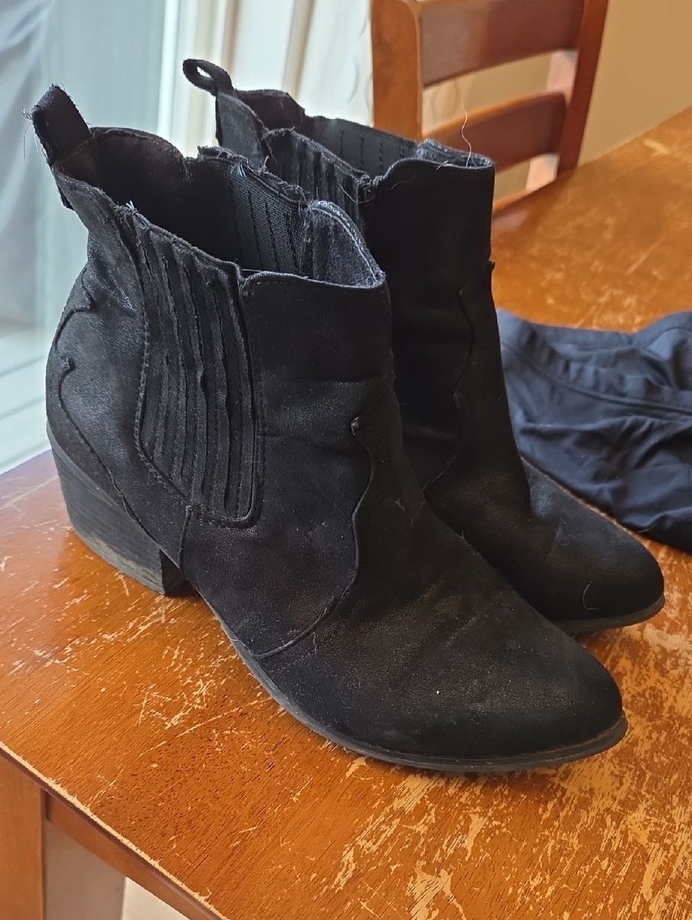 Harlow Black Suede Ankle Booties with Western Stitching